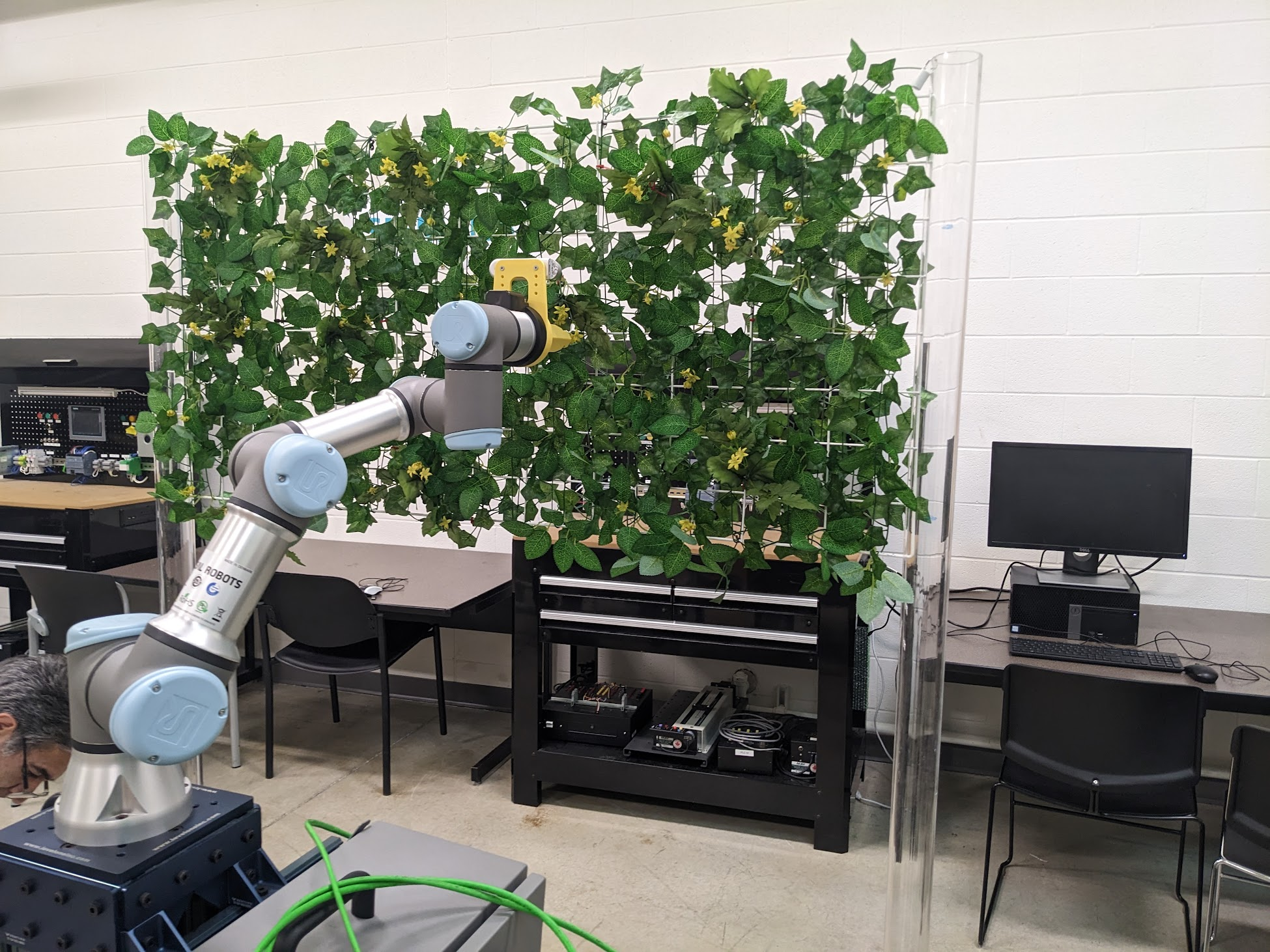 Pollinator arm reaching for a blossom